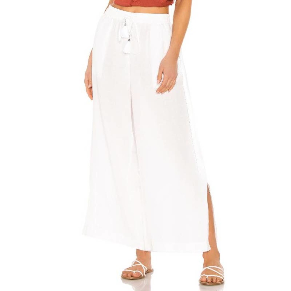 Seafolly White Wide Leg Linen Pants Womens Small Swim Coverup Drawstring